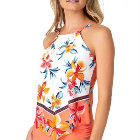 a.n.a Other - NWT a.n.a. Tankini Top White Orange‎ Multi Color Floral Tankini Top Size Small